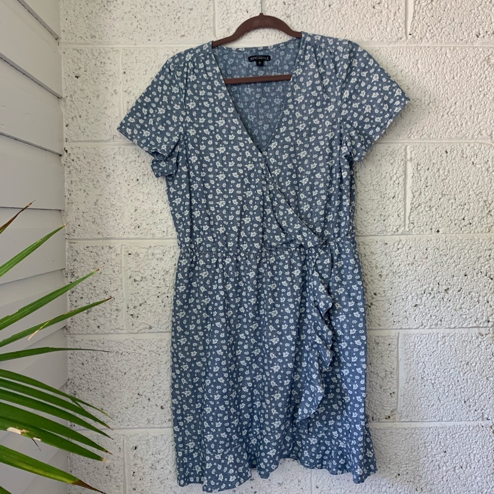 J Crew Mercantile Floral Chambray Wrap Dress